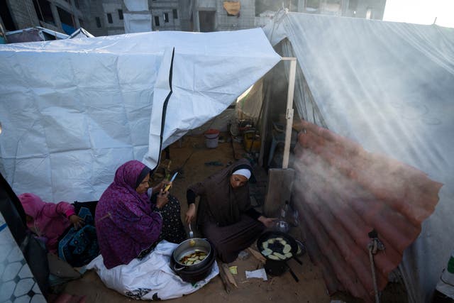 Palestinians in a makeshift tent camp in the Muwasi area