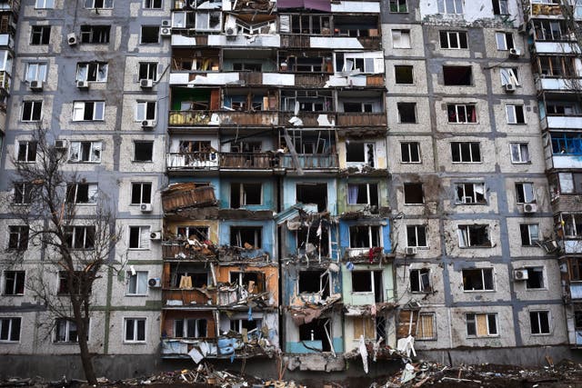 A view of the damage after Russia’s air attack on a residential building, in Zaporizhzhia, Ukraine 
