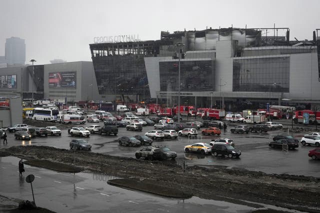 A view of Crocus City Hall after the attack