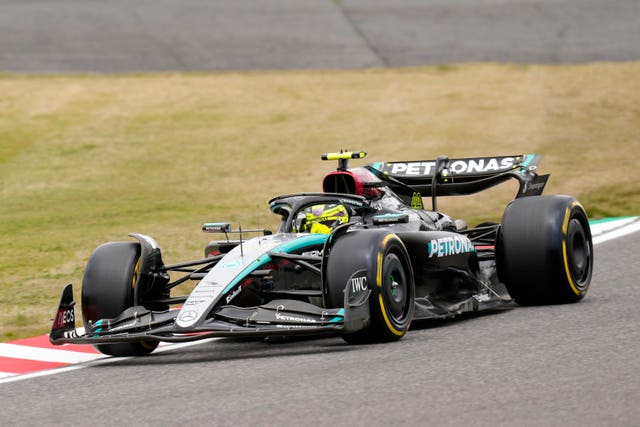 Mercedes driver Lewis Hamilton of takes part in the first free practice session at Suzuka