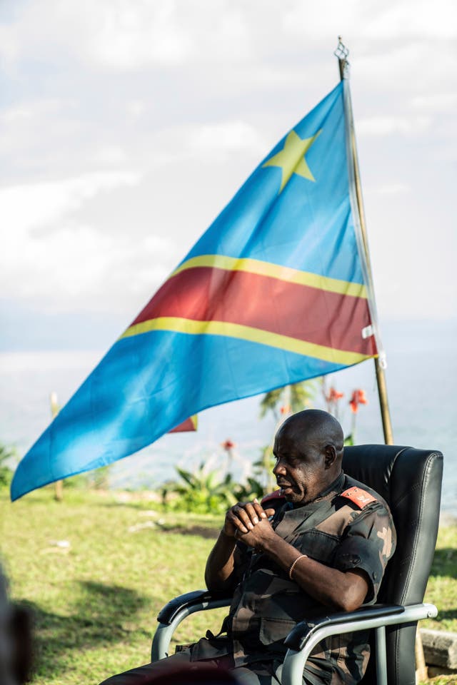 Major General Peter Cirimwami at a news conference in Goma in 2024