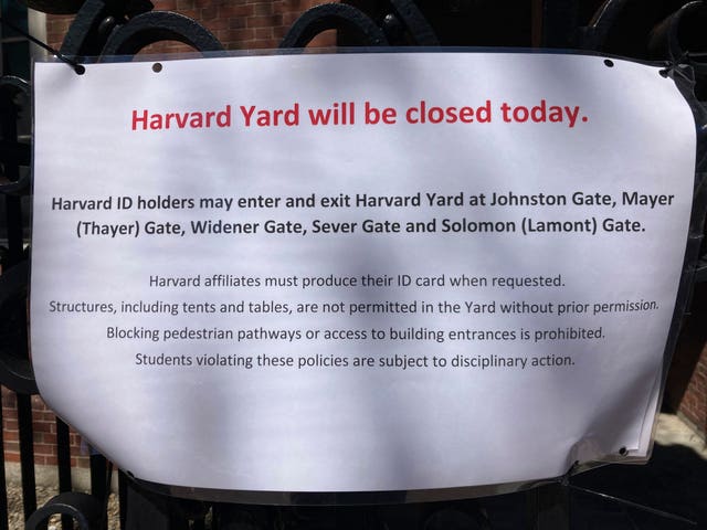 A sign outside Harvard Yard 