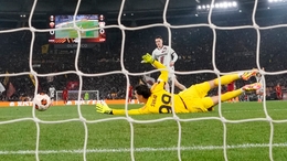 Florian Wirtz, top, gave Bayer Leverkusen a half-time lead in their Europa League semi-final in Rome (Andrew Medichini/AP)