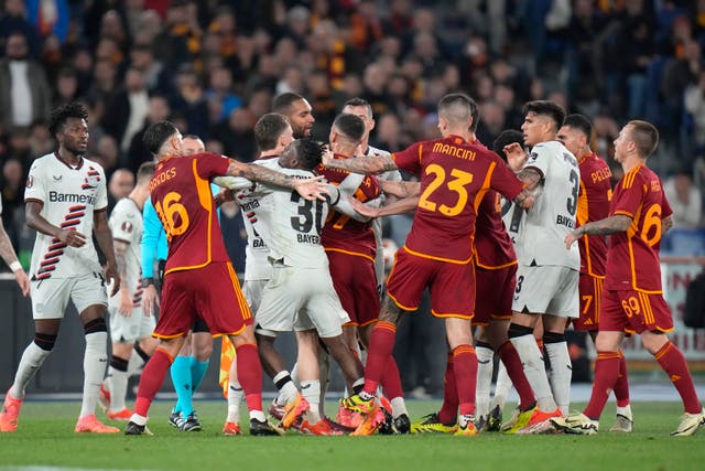 Tempers flarted after Robert Andrich scored Leverkusen''s second goal 