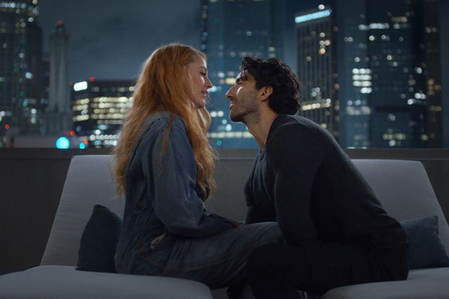 Image released by Sony Pictures shows Justin Baldoni, right, and Blake Lively in a scene from It Ends With Us