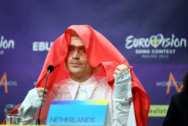 Joost Klein, representing the Netherlands, during a press conference after the second semi-final of the Eurovision Song Contest at the Malmo Arena in Sweden 