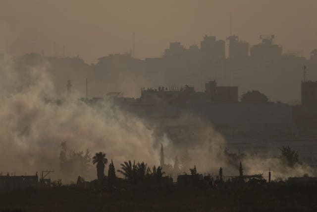 Smoke rises to the sky after an explosion in the Gaza Strip as seen from southern Israel, Monday, May 13, 2024