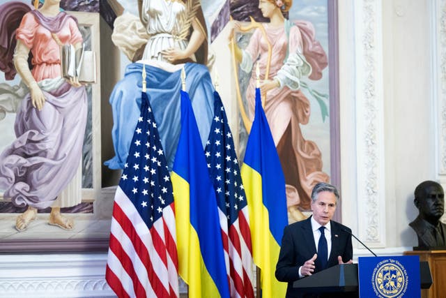 US secretary of state Antony Blinken addresses students and professors at Igor Sikorsky Polytechnic Institute in Kyiv, Ukraine 