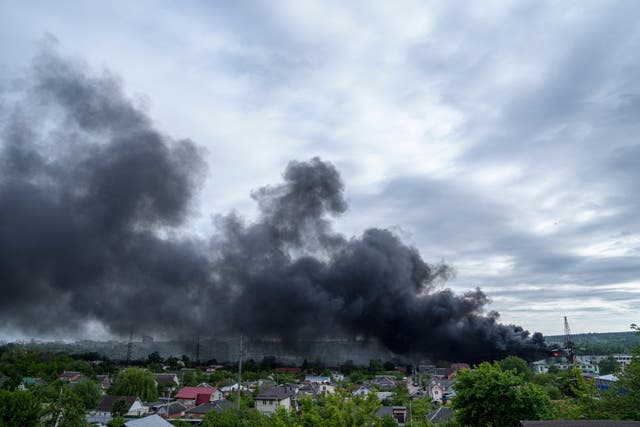 Smoke rises after a Russian attack in Kharkiv, Ukraine