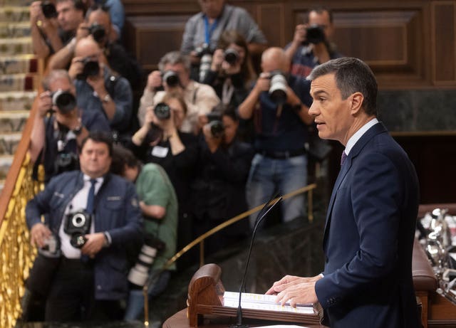 Spain’s Prime Minister Pedro Sanchez speaks in the Spanish Parliament in Madrid 