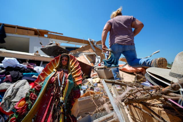 Rubble of a destroyed home in Valley View, Texas