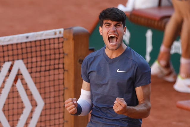 Alcaraz celebrates reaching his first French Open final