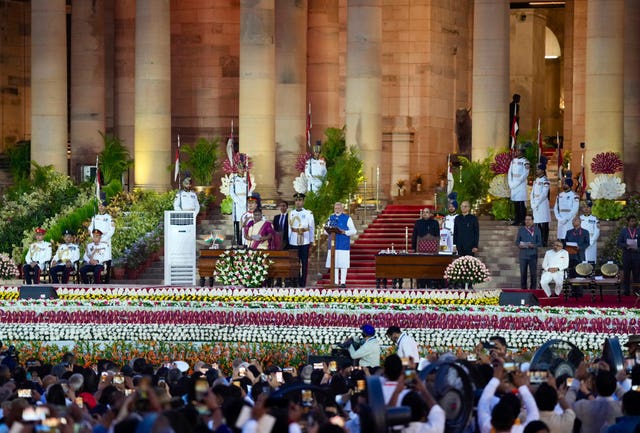 Narendra Modi is sworn in as the prime minister of India by President Droupadi Murmu at the Rashtrapati Bhawan in New Delhi, India