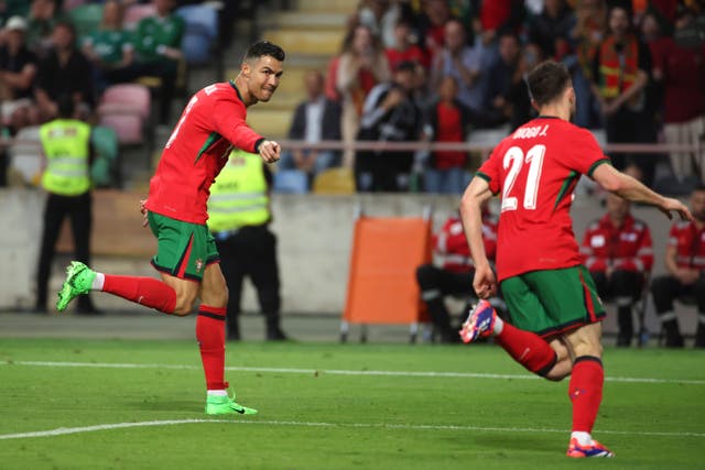 Portugal’s Cristiano Ronaldo (left) scored twice in a 3-0 friendly victory over the Republic of Ireland