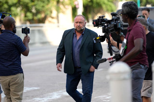 Alex Jones arriving at court in Houston, Texas for the hearing in front of a bankruptcy judge on Friday