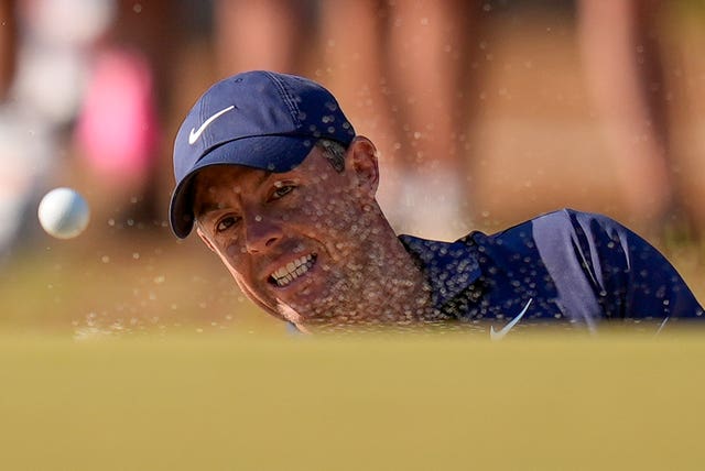 Rory McIlroy plays from a bunker during the US Open