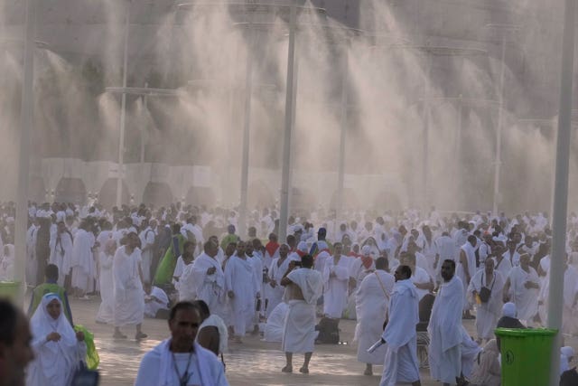 Water being sprayed on Muslim pilgrims