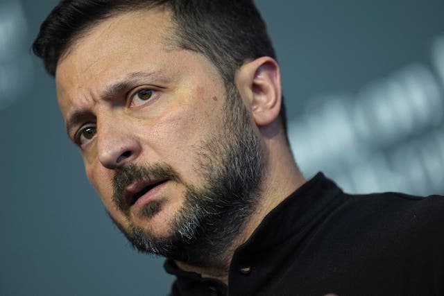 Ukraine’s President Volodymyr Zelensky speaks during a press conference at the Ukraine peace summit in Switzerland 