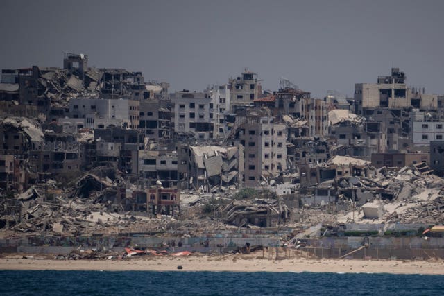 Destroyed buildings on the coast of the Gaza Strip