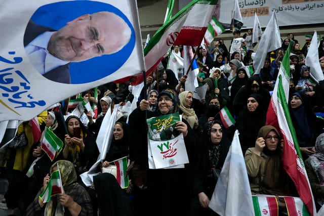 Supporters of Iran’s parliament speaker Mohammad Bagher Qalibaf attended a campaign gathering in Tehran 
