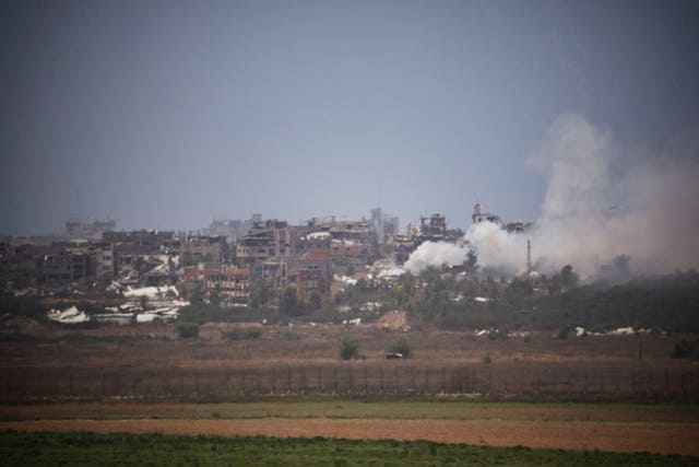 Smoke rises in the Gaza Strip as seen from southern Israel,