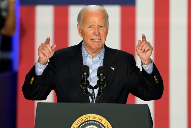 Mr Biden speaks at a campaign rally at Sherman Middle School 