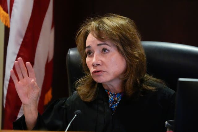 Judge Mary Marlowe Sommer listens during the pre-trial hearing in Santa Fe