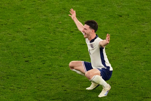 England’s Declan Rice celebrates at the end of the win over the Netherlands