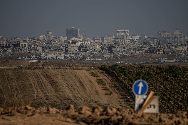 Destroyed buildings in the Gaza Strip, as seen from southern Israel