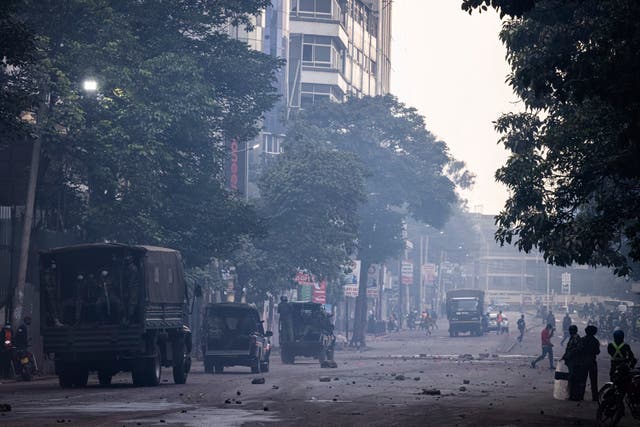 Police try and disperse a protest in Nairobi