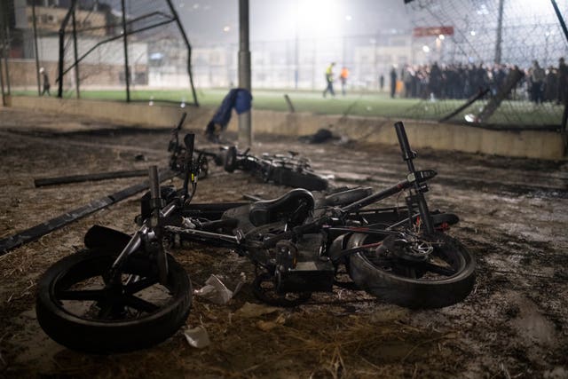 Bicycles next to the area that was hit by a rocket in the Golan Heights