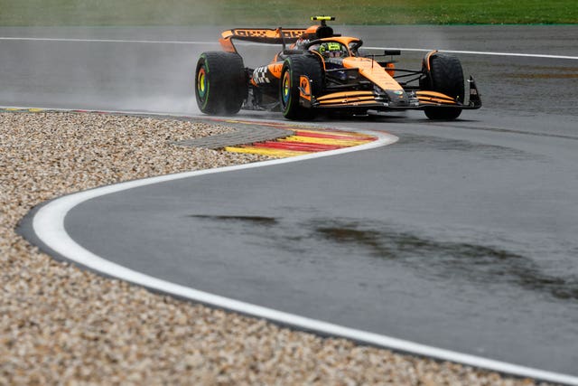 Lando Norris enters a chicane during practice for the Belgian Grand Prix