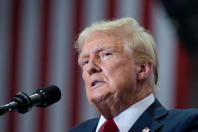 =Republican presidential candidate former President Donald Trump speaks at a campaign rally 