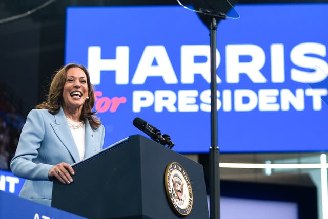 US vice president Kamala Harris speaks during a campaign rally in Atlanta