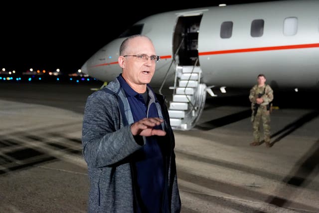 Dual national Paul Whelan speaks at Andrews Air Force Base after he arrived back in the US