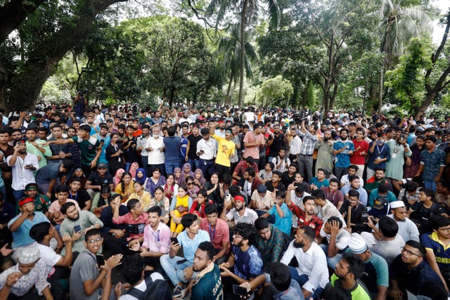 A crowd of student protesters