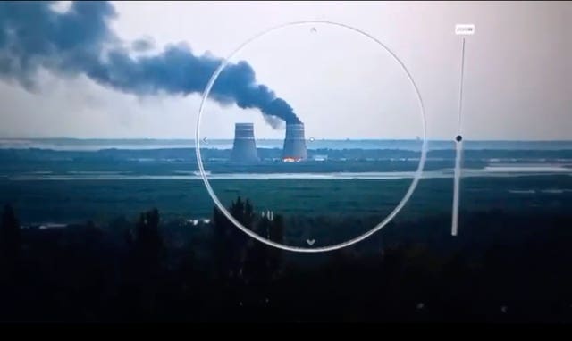 Smoke rises from a cooling tower of the Zaporizhzhia nuclear power station in a Russia-controlled area in the Energodar, Zaporizhzhia region of Ukraine