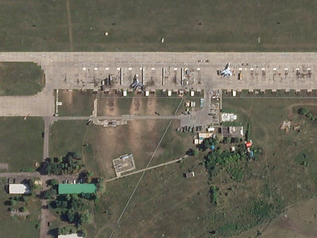 A satellite photo from Planet Labs PBC shows damaged fighter jets at the Borisoglebsk airbase in Russia after an attack by Ukrainian drones