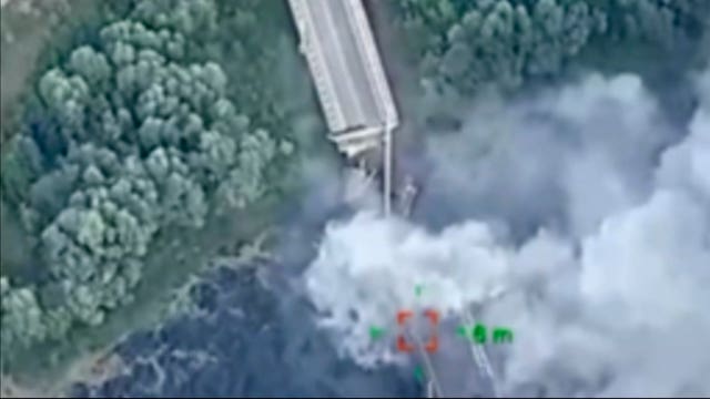 A strategically important bridge over the river Seim destroyed by Ukrainian troops