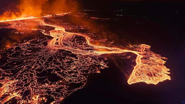 A volcano in south-western Iceland erupting