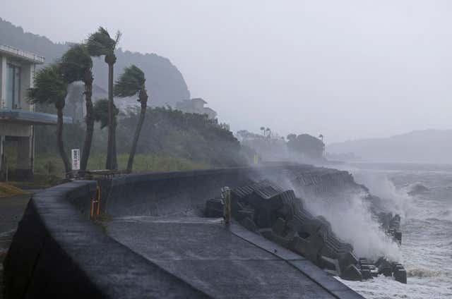 High waves hit a coastal area in Ibusuki, Kagoshima prefecture, western Japan 