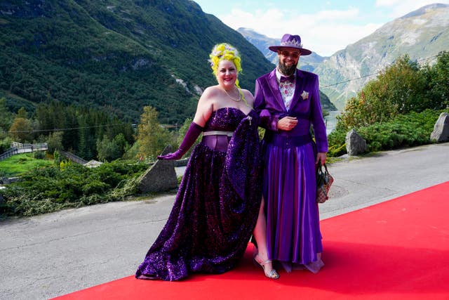 Margie Plus and Harald Austad attend the wedding of Norway’s Princess Martha Louise and Durek Verrett