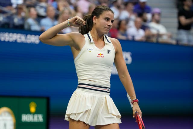 Emma Navarro reacts after defeating Coco Gauff at the US Open