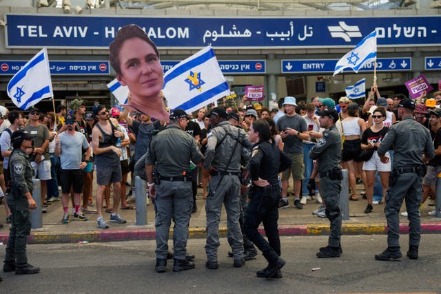 Demonstrators demand a ceasefire deal and the immediate release of hostages held by Hamas in the Gaza Strip after the deaths of six hostages in the Palestinian territory, in Tel Aviv, Israel 