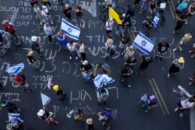 Demonstrators in Tel Aviv Israel demand a ceasefire deal and the immediate release of hostages held by Hamas in the Gaza Strip after the deaths of six hostages in the Palestinian territory