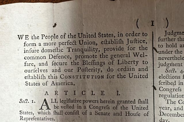 Part of the 1787 copy of the US Constitution