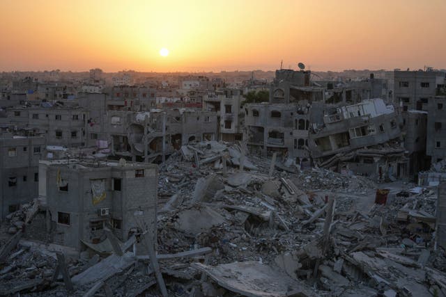 Destruction left by the Israeli air and ground offensive is seen in Khan Younis, Gaza Strip