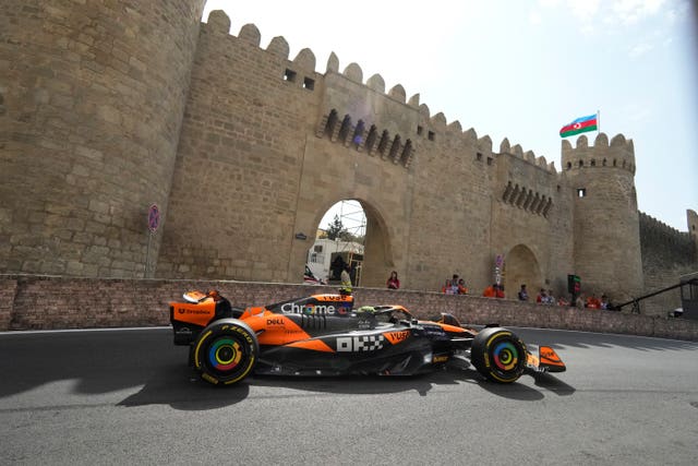 Norris drives his McLaren in Baku