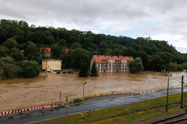 Garages and a house flooded in the town of Klodzko in Poland’s south west