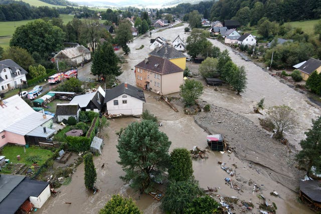 Flooded houses in Jesenik, Czech Republic 